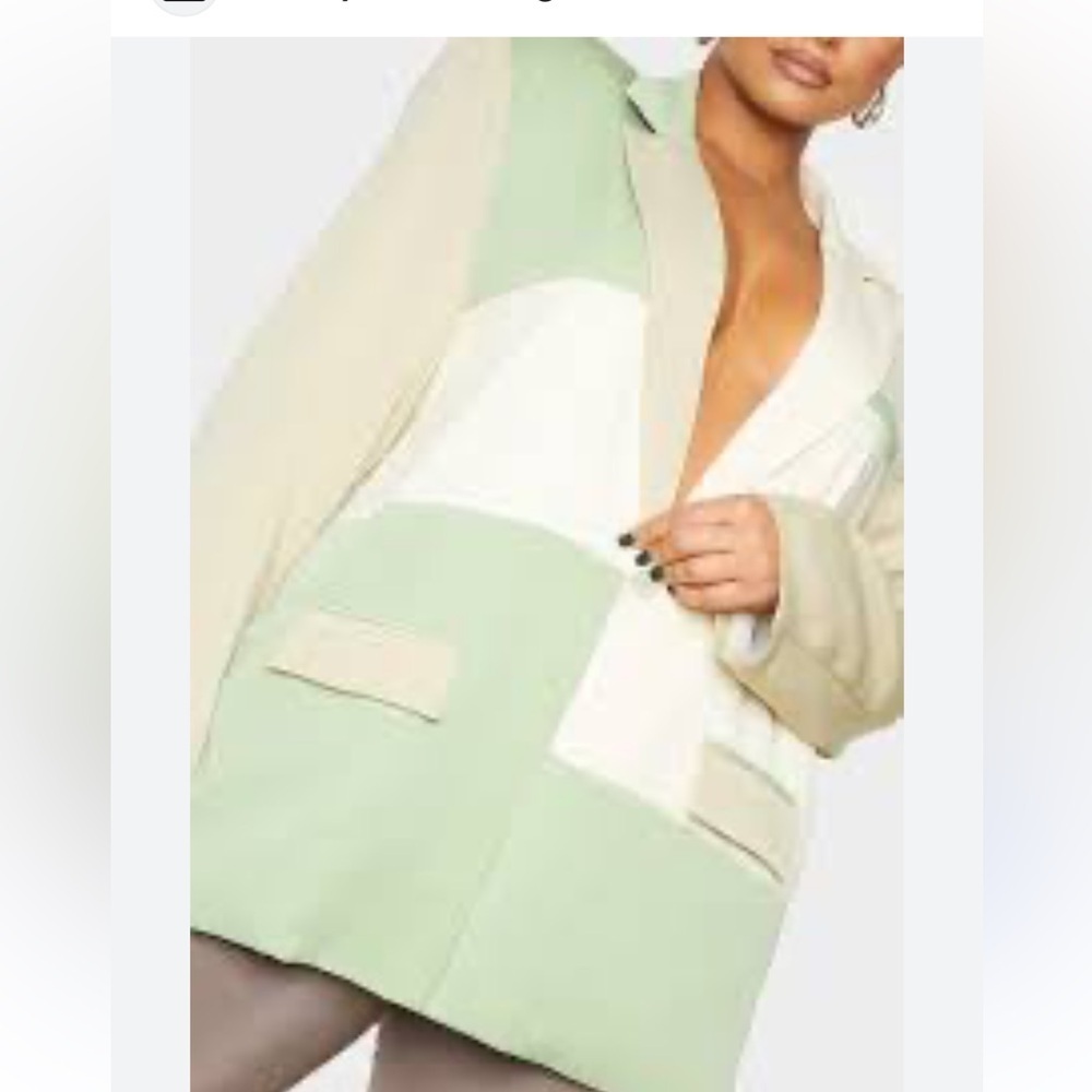 Pretty Little Thing Plus Sage Green Color Block Blazer